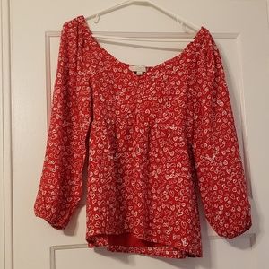 Loft Red Heart Cinched Sweetheart Neck Blouse -Size 6